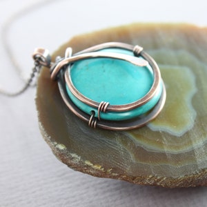 Turquoise copper pendant on chain, Round pendant, Copper necklace, Gemstone necklace, Turquoise necklace NK018 image 3