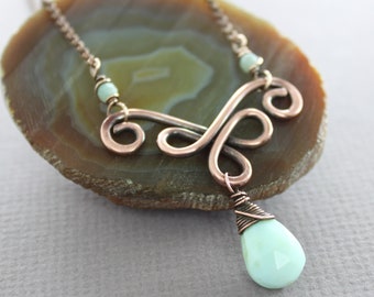 Celtic knot copper necklace with Peruvian opal stone, Dainty necklace, Rustic, Gemstone necklace, Celtic necklace, Opal necklace - NK125