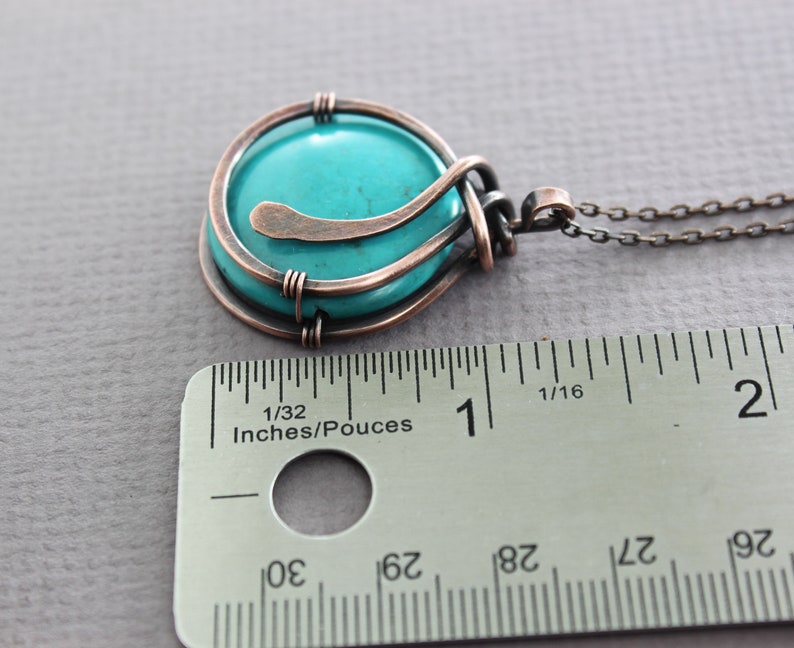 Turquoise copper pendant on chain, Round pendant, Copper necklace, Gemstone necklace, Turquoise necklace NK018 image 7
