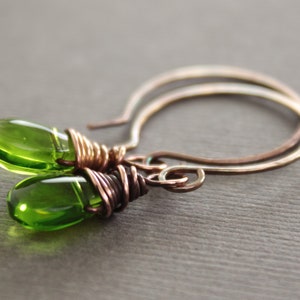 Apple green glass copper earrings Dangle earrings Drop earrings Dainty short earrings ER057 image 3