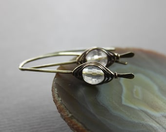 Rose Quartz Threader Earrings: Herringbone Brass Hook, Minimalist Dainty Style