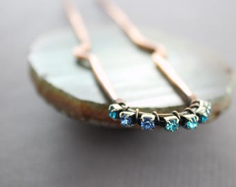 Copper Hair Fork: Blue Rhinestone Crystal Hair Pin