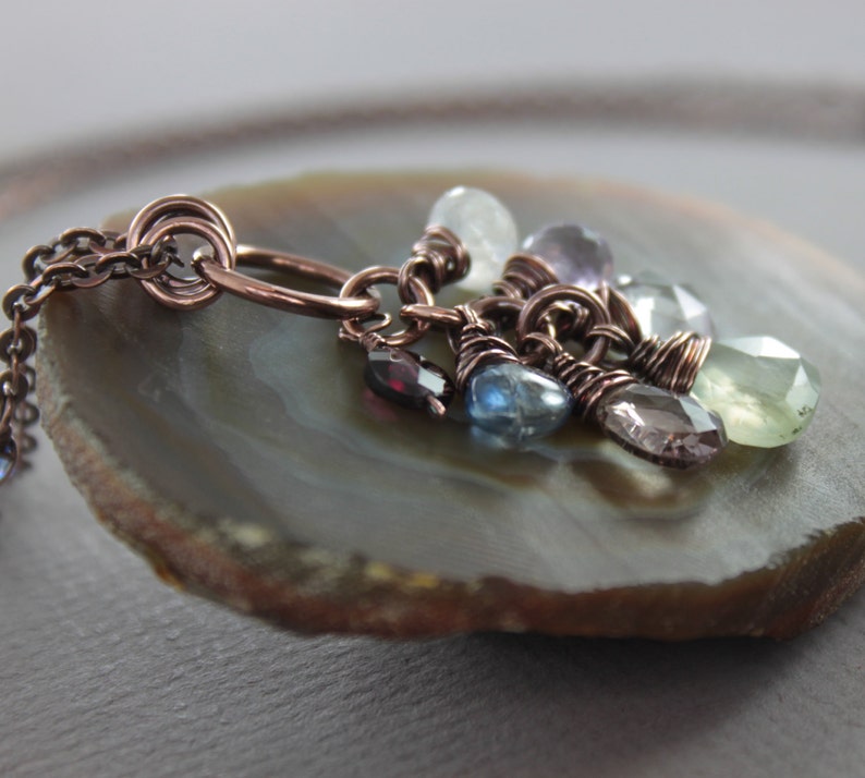 Clustered Multicolored Gemstones Copper Necklace Mix Stones Etsy