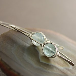 Sterling silver threader earrings, Aquamarine earrings, Gemstone earrings, Minimalist earrings, Simple earrings ER001 image 2