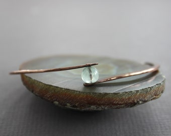 Hand Forged Copper Bangle Bracelet with Aquamarine Stone