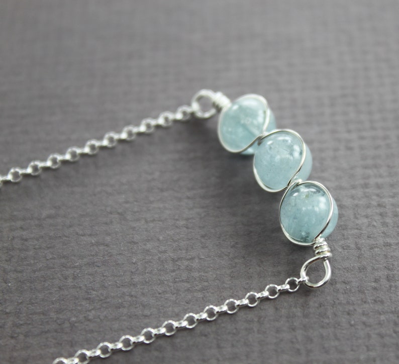 Pale blue aquamarine sterling silver necklace, Beaded row necklace, Aquamarine necklace, Stone necklace, Dainty necklace NK004 Bild 4