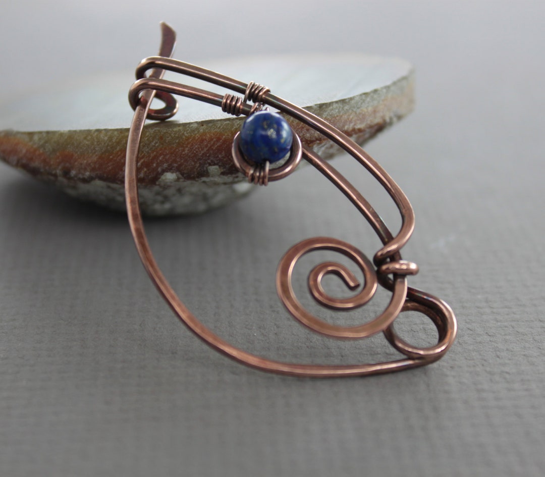 Copper Shawl Pin With Lapis Lazuli Stone Lapis Pin Knitting - Etsy