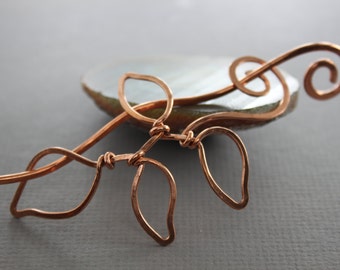 Vine hair slide in copper, Botanical hair clip, Hair accessory, Hair barrette, Hair pin, Shawl pin, Fibula, Twig pin, Leaf pin - HP003