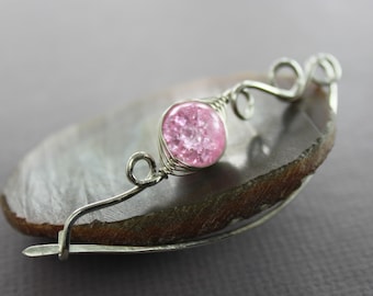 Vine style silver shawl pin with pink acrylic bead, Vine shawl pin, Beaded shawl pin, Cardigan clasp, Fibula, Simple pin, Metal pin - SP136