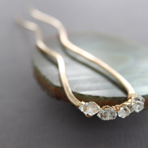 Golden bronze hair fork with herkimer diamond stones, Crystal pin, Bridal hair pin, Hair accessory, Hair stick, Metal hair pin - HP072