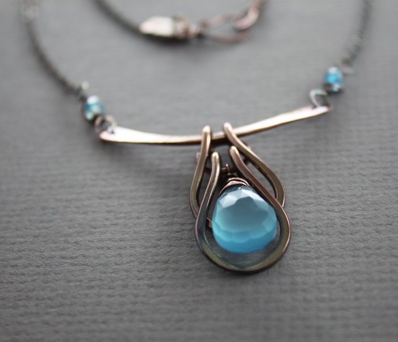 Copper Necklace With Blue Chalcedony Stone Horseshoe Etsy