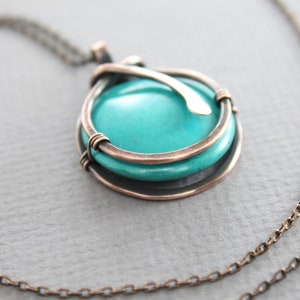 Turquoise copper pendant on chain, Round pendant, Copper necklace, Gemstone necklace, Turquoise necklace NK018 image 6
