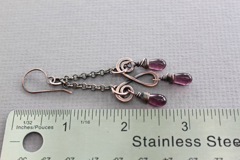 Chandelier earrings with purple Czech glass teardrops Copper earrings Long earrings Boho earrings Statement earrings ER054 image 6