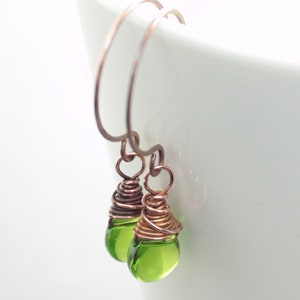 Apple green glass copper earrings Dangle earrings Drop earrings Dainty short earrings ER057 image 4