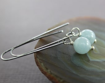 Sterling silver U-shape earrings with aquamarine, Aquamarine earrings, Simple earrings, Dainty earrings, Gemstone earrings