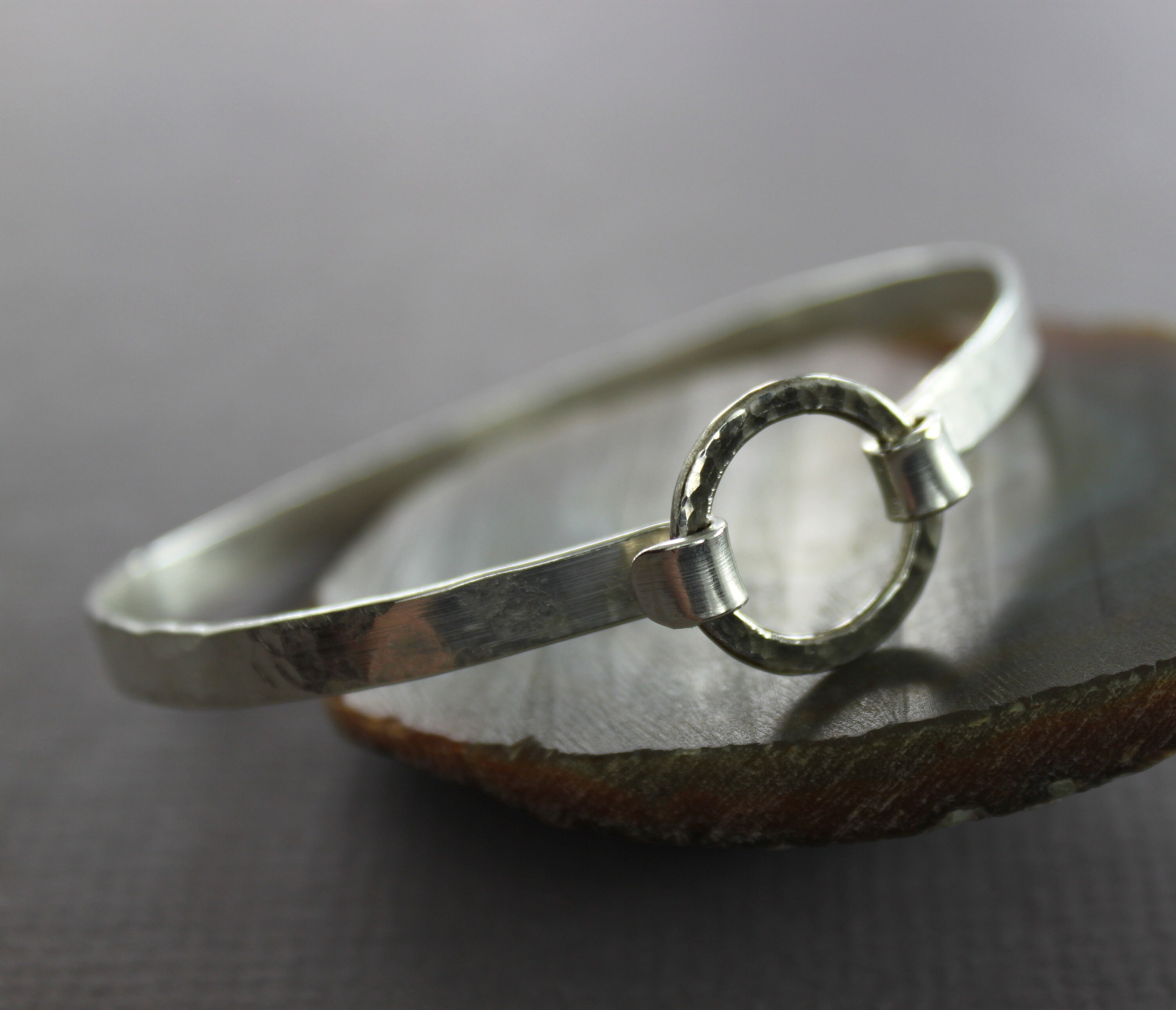 Sterling silver bangle bracelet with hoop closure Strip | Etsy