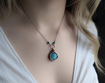 Turquoise Howlite Copper Pendant Necklace: Artisan Gemstone Jewelry