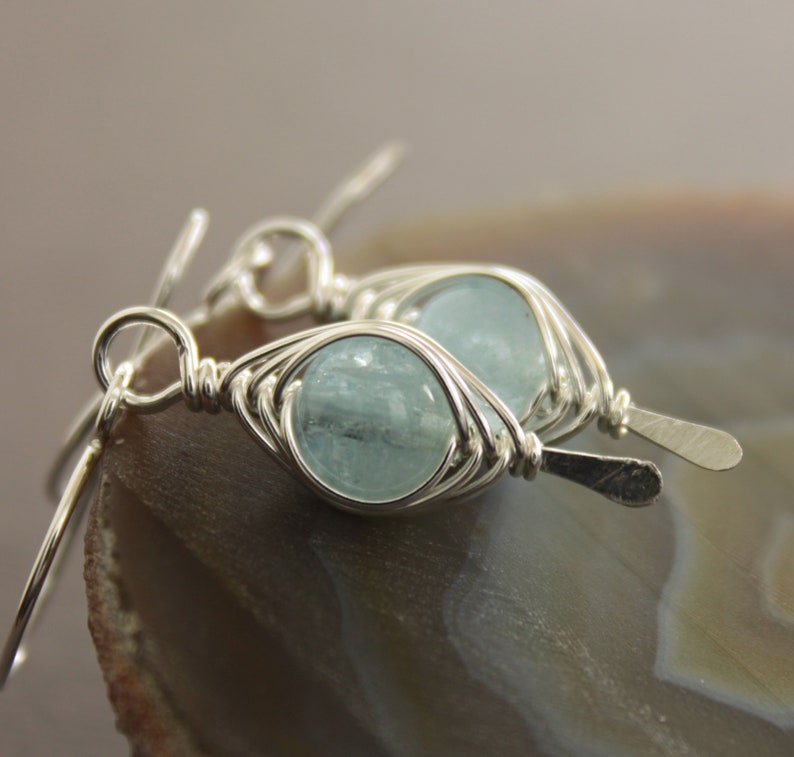 Sterling Silver Earrings With Aquamarine Stones Aquamarine - Etsy