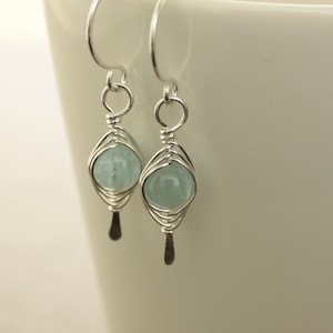 Sterling silver earrings with aquamarine stones, Aquamarine earrings, Short earrings, Dangle earrings, Gemstone earrings ER002 image 5