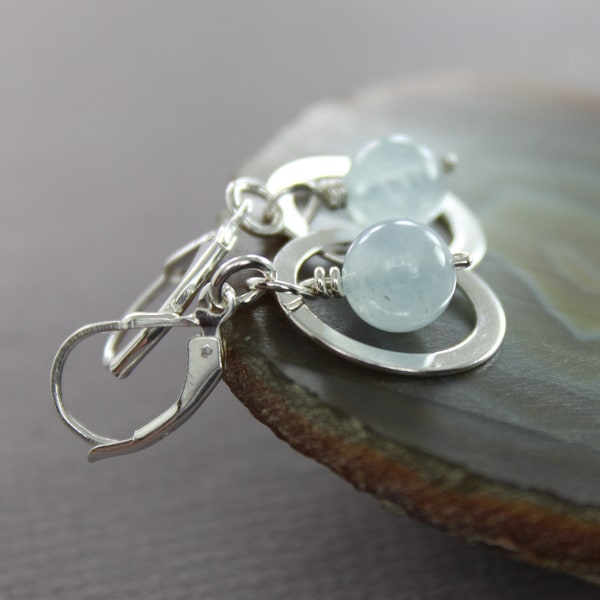 Aquamarine sterling silver earrings on hoops - Aquamarine earrings - March birthstone earrings - Dangle earrings - Elegant earrings - ER032
