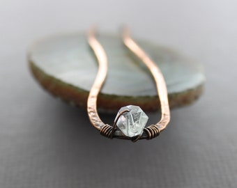 Copper Hair Fork: Herkimer Diamond Minimalist Hair Pin