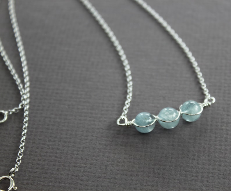 Pale blue aquamarine sterling silver necklace, Beaded row necklace, Aquamarine necklace, Stone necklace, Dainty necklace NK004 Bild 5