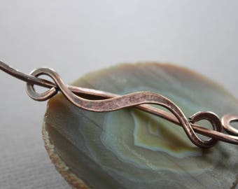Hand Forged Copper Shawl Pin: Wavy Cardigan Clasp, Hair Slide