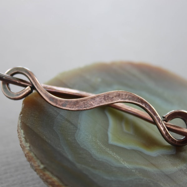 Simple copper wavy shawl pin - Cardigan clasp - Metal shawl pin - Fibula - Minimalist shawl pin - Hair slide - SP091