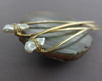 Decorative Bridal Brass Hair Fork Set: White Pearl Hair Accessory