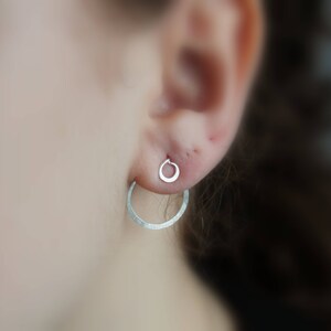 Ear jacket sterling silver stud earrings, Post earrings, Jacket earrings, Circle earrings, Minimalist earrings, Simple earrings EJ001 image 1