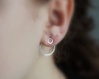 Ear jacket sterling silver stud earrings, Post earrings, Jacket earrings, Circle earrings, Minimalist earrings, Simple earrings - EJ001