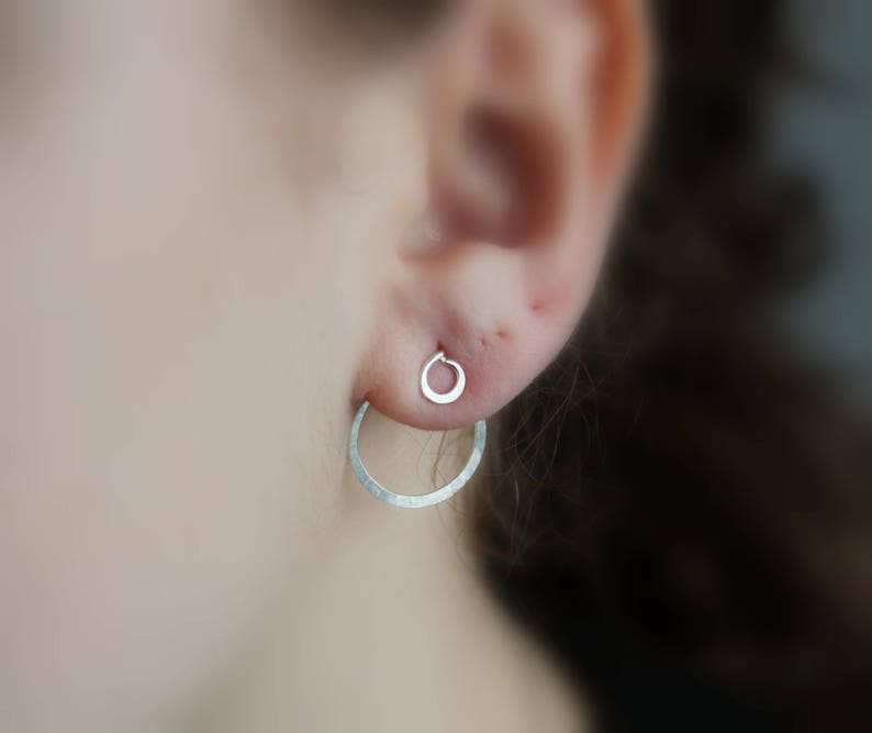 Ear jacket sterling silver stud earrings, Post earrings, Jacket earrings, Circle earrings, Minimalist earrings, Simple earrings EJ001 image 1