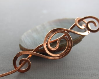 Hand Forged Copper Spiral Hair Barrette: Shawl Pin Hair Slide
