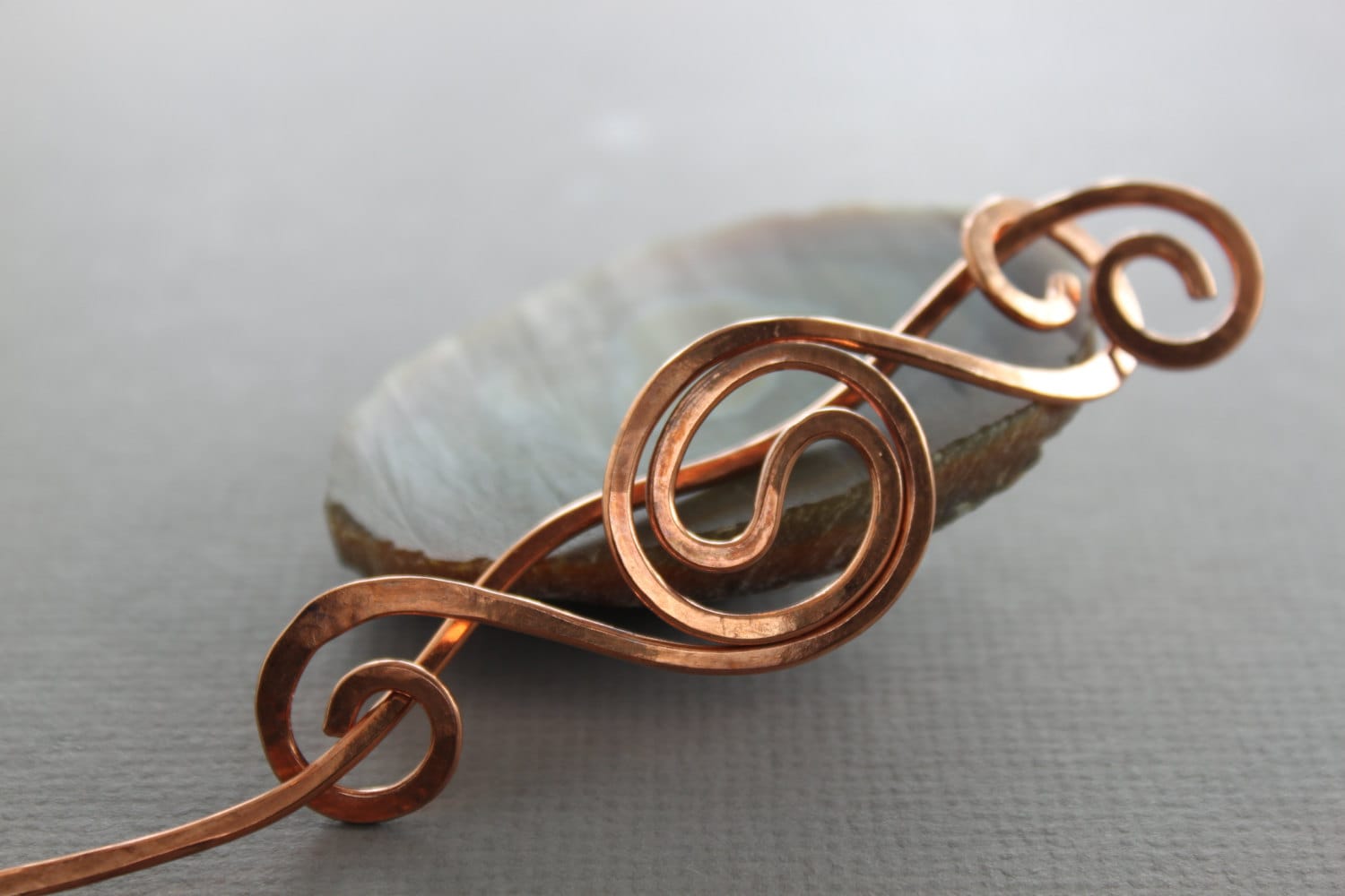 Hand Forged Copper Spiral Hair Barrette: Shawl Pin Hair Slide