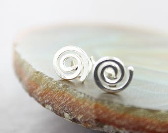 Tiny Sterling Silver Swirl Stud Earrings: Minimalist Spiral Posts