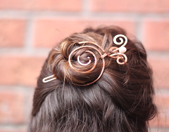 Spiral Bun Cage With White Pearl Spiral Stick In Copper Hair Etsy