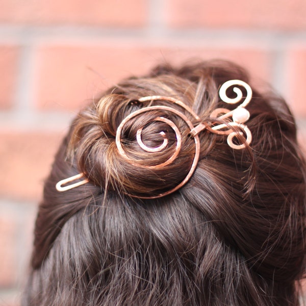 Spiral bun cage with white pearl, Hair slide, Hair jewelry, Hair accessories, Hair barrette, Hair pin, Pearl hair pin - HP018