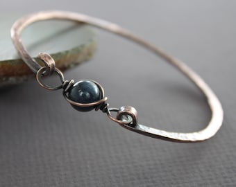 Hand Forged Copper Bangle Bracelet with Kyanite Stone