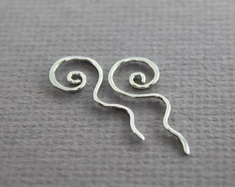 Spiral threader sterling silver earrings, Minimalist earrings, Swirl earrings, Dainty earrings, Hook earrings, Primitive earrings - ER197