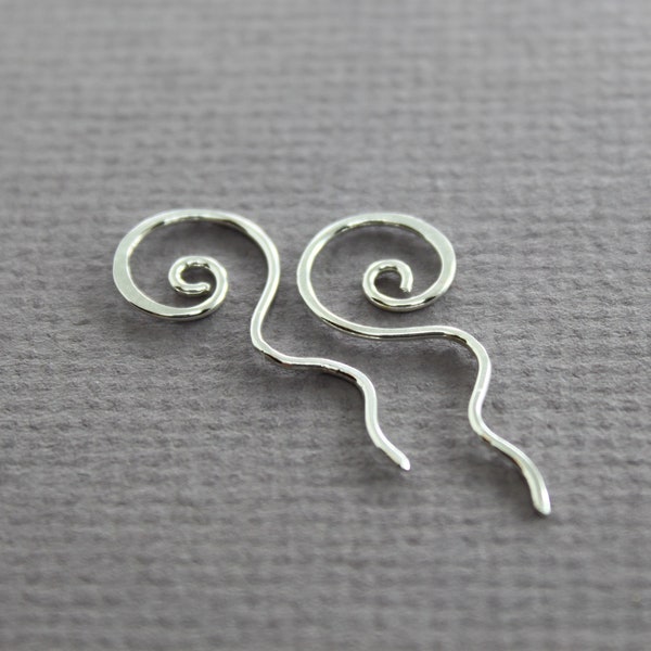 Spiral threader sterling silver earrings, Minimalist earrings, Swirl earrings, Dainty earrings, Hook earrings, Primitive earrings - ER197