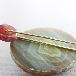 WHILE SUPPLIES LAST - Agate brass shawl pin, Safety style pin, Gemstone pin, Fuchsia pin, Knitting accessory, Cardigan clasp, Beaded pin