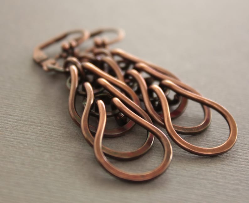 Handmade chainmaille design dangle copper earrings on lever back earwires Horseshoe earrings Cascade earrings ER078 Metal earrings