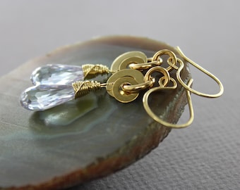 Golden Brass Amethyst CZ Dangle Earrings