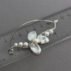 Dressy silver shawl pin with white pearls, Bridal shawl pin, Petal design shawl pin, Luxurious pin, Flower shawl pin, Statement pin SP065 image 4
