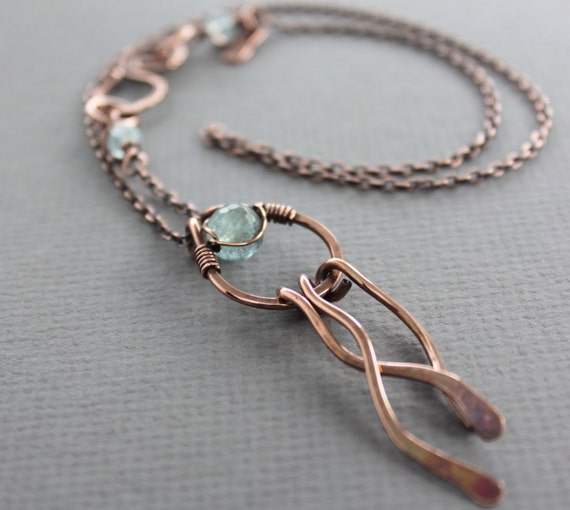 Wavy copper pendant necklace in hoop design with wavy dangles | Etsy