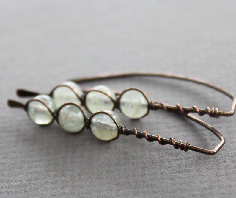 Aquamarine Threader Earrings Hook Copper Earrings Gemstone Etsy