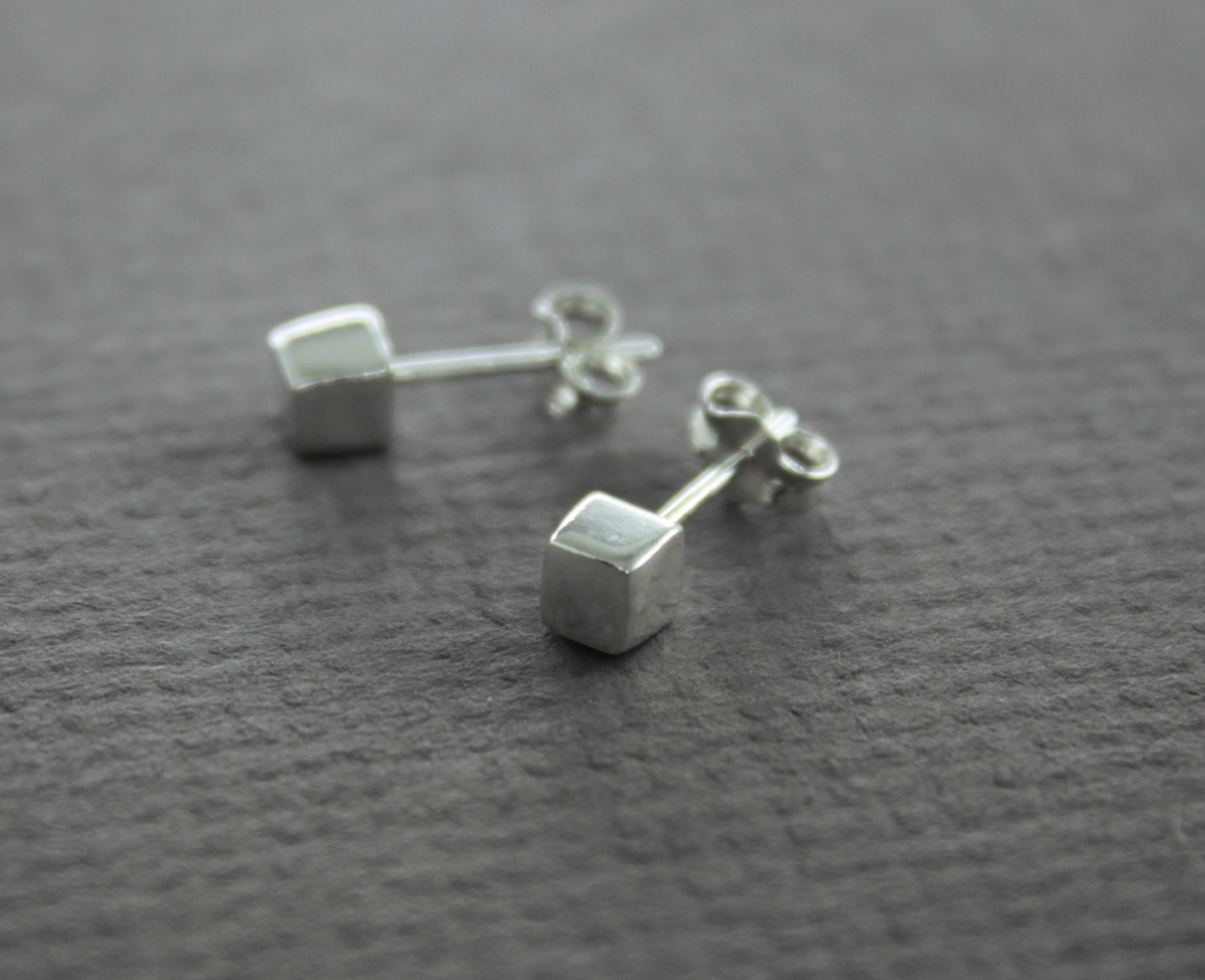 Tiny Cube Stud Sterling Silver or Rose Gold Plated Earrings - Etsy