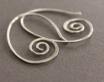 Simple spiral oval hoop sterling silver earrings - Hoop earrings - Minimalist earrings - Threader earrings - Oval hoop earrings - ER018