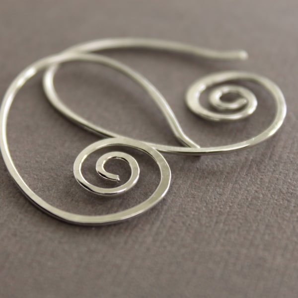 Simple spiral oval hoop sterling silver earrings - Hoop earrings - Minimalist earrings - Threader earrings - Oval hoop earrings - ER018