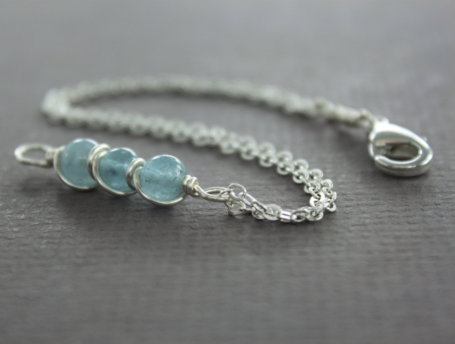 Dainty Sterling Silver Bracelet With Aquamarine Stones Chain - Etsy